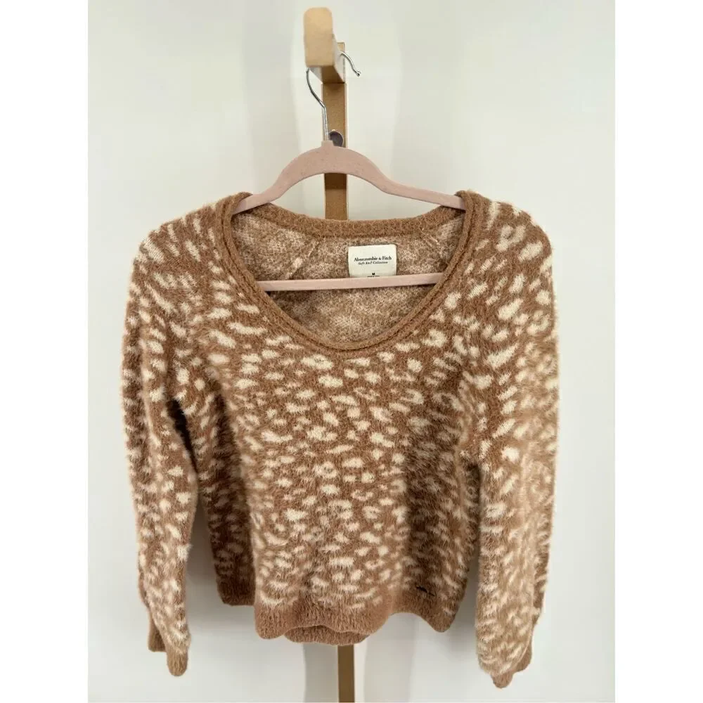 Abercrombie & Fitch Leopard Print Sweater Women Medium Soft A&F V Neck